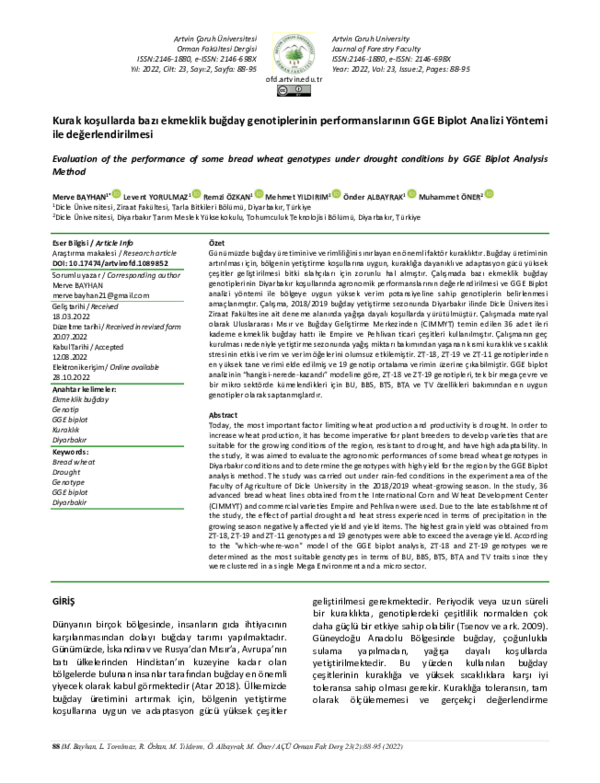 (PDF) Evaluation of the Performance of Some Bread Wheat Genotypes Under ...