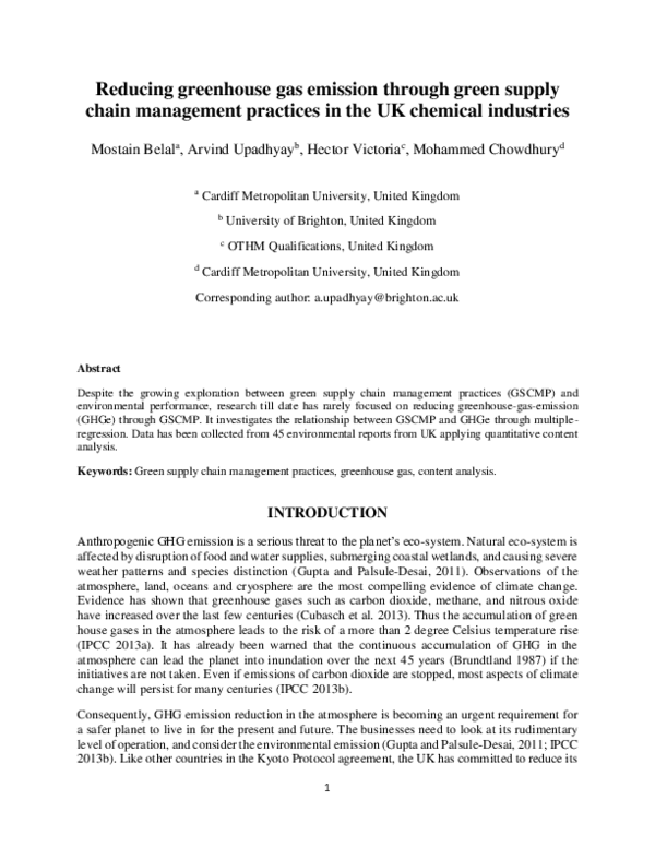 (PDF) Reducing greenhouse gas emission through green supply chain ...