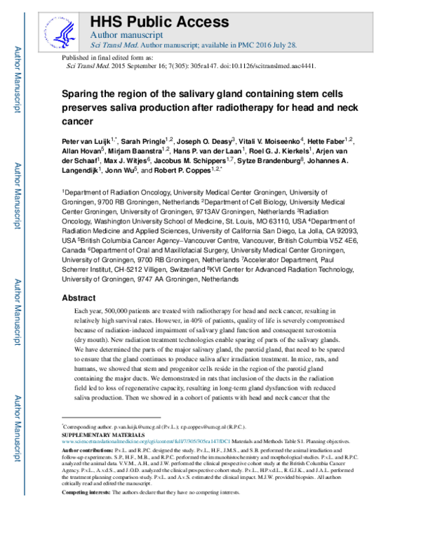 (PDF) Sparing the region of the salivary gland containing stem cells ...