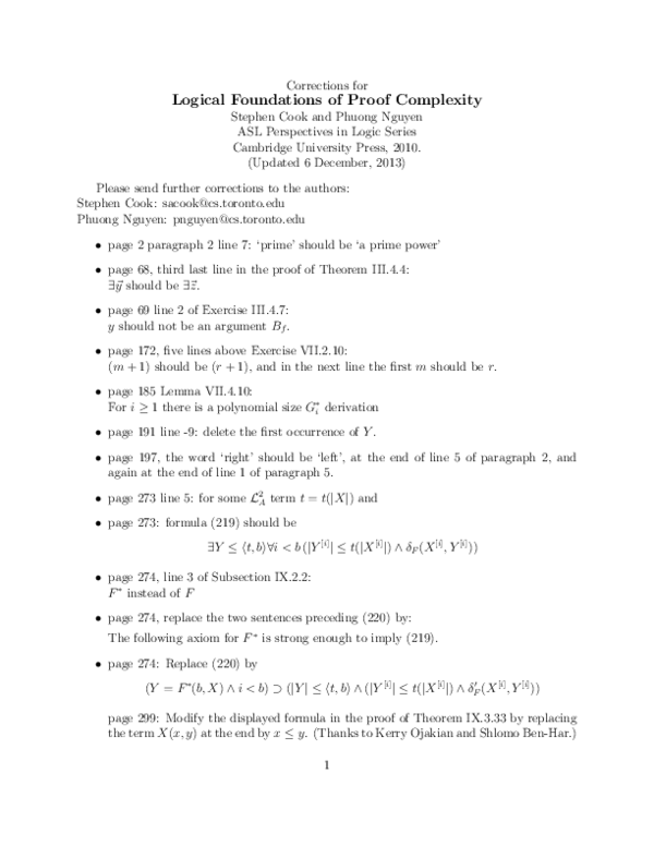 (PDF) Logical Foundations of Proof Complexity
