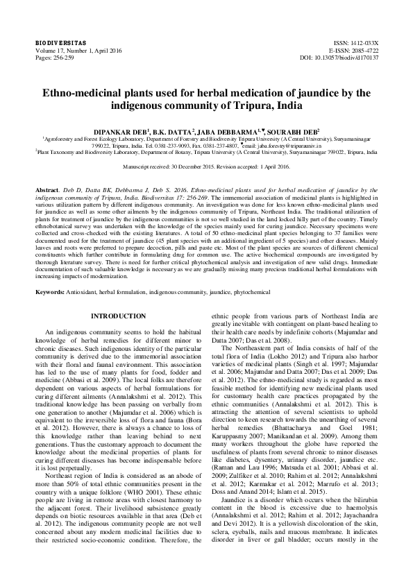 (PDF) Ethnomedicinal plants used for herbal medication of jaundice by