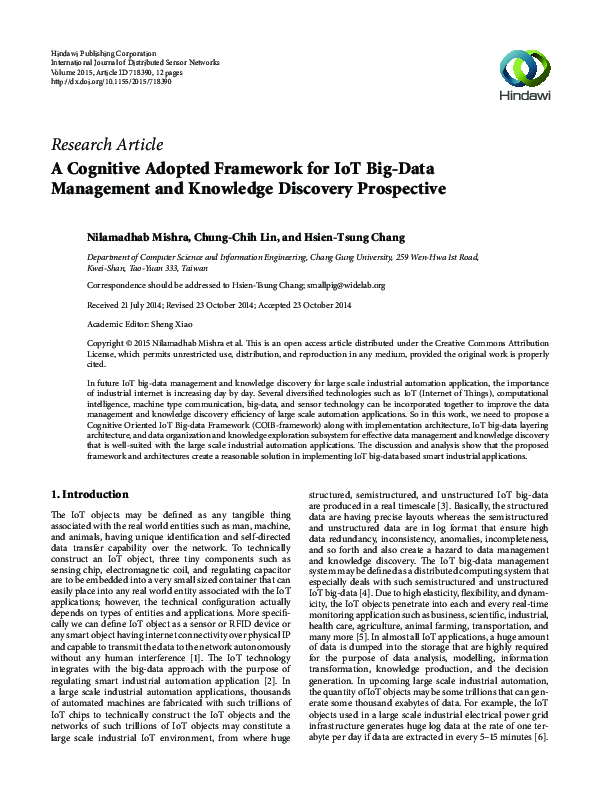 (PDF) A Cognitive Adopted Framework for IoT Big-Data Management and ...