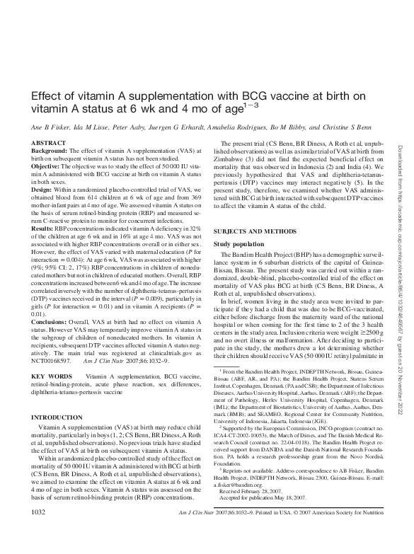 (PDF) Effect of vitamin A supplementation with BCG vaccine at birth on ...