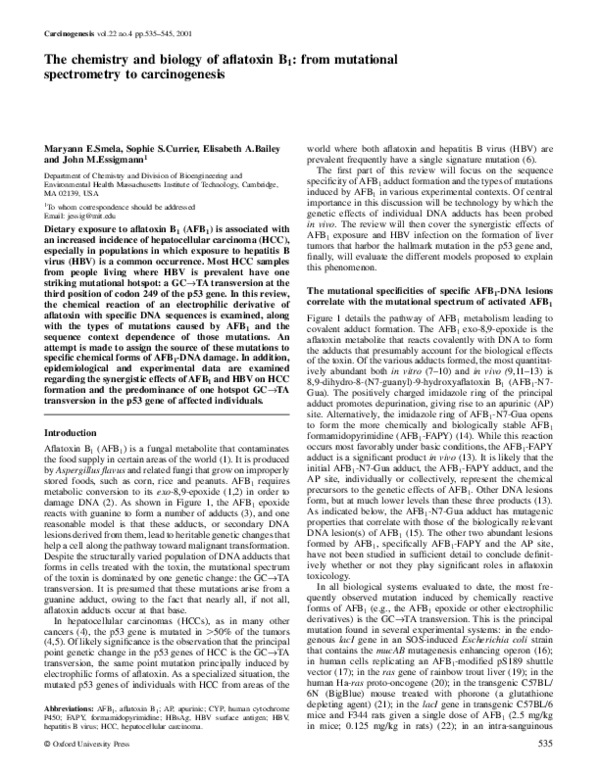 (PDF) The chemistry and biology of aflatoxin B1: from mutational ...