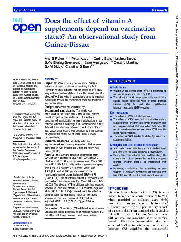 (PDF) Does the effect of vitamin A supplements depend on vaccination ...