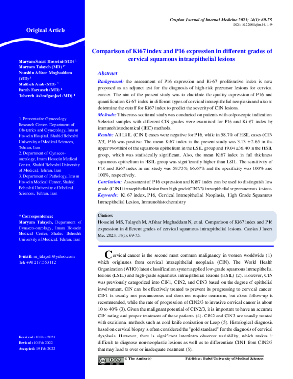 (PDF) Comparison of Ki67 index and P16 expression in different grades ...