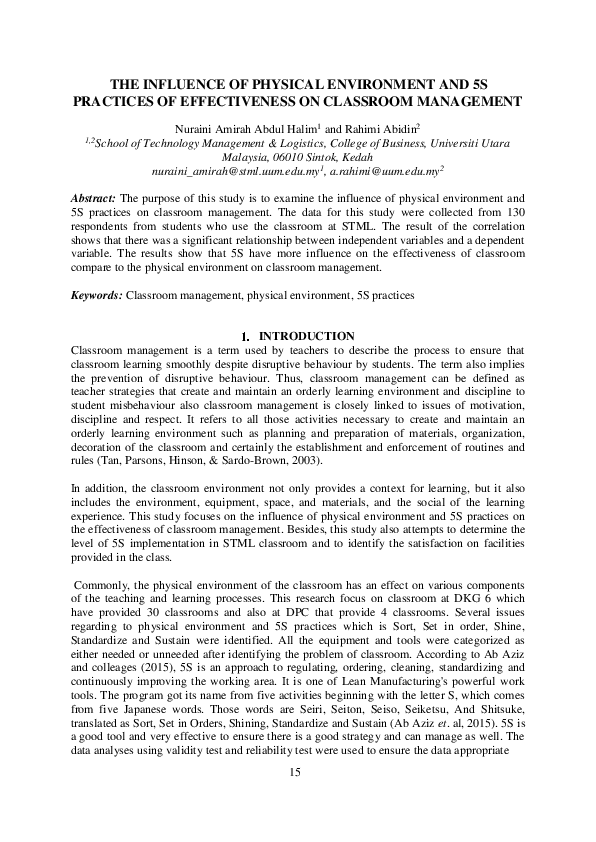 (PDF) The influence of physical environment and 5S practices of ...