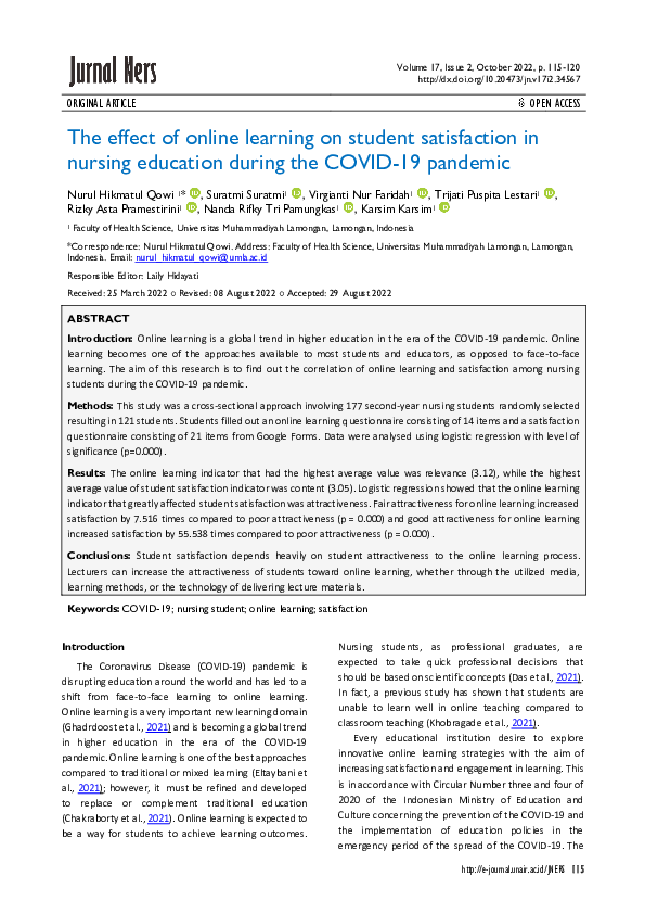 (PDF) The effect of online learning on student satisfaction in nursing ...