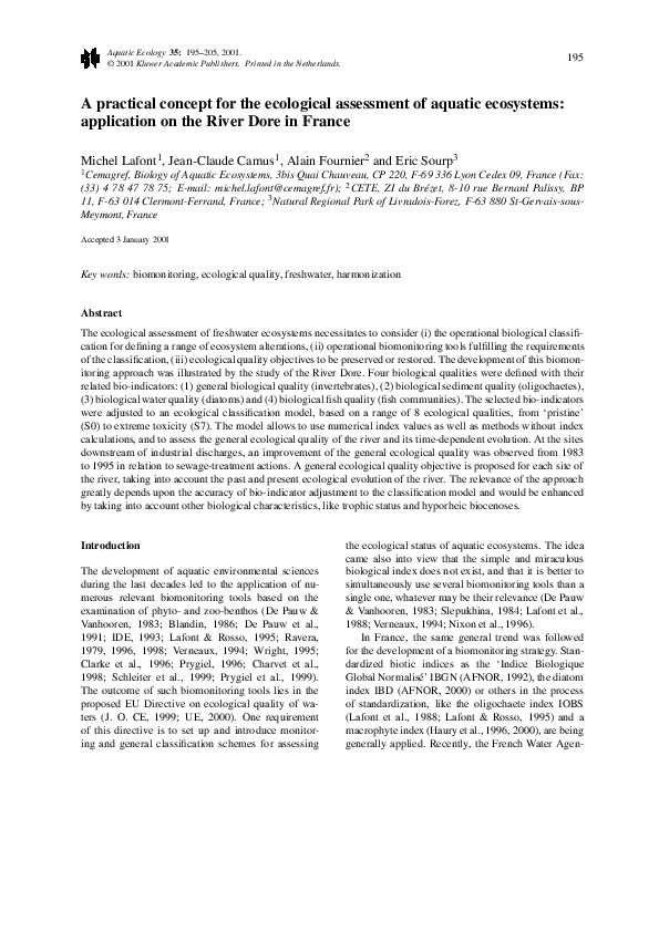 (PDF) A practical concept for the ecological assessment of aquatic ...