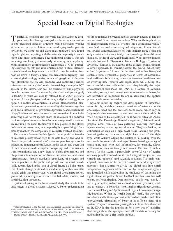 Pdf Special Issue On Digital Ecologies