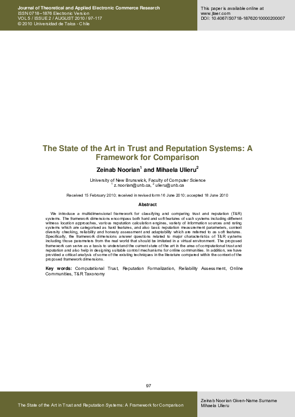 (PDF) The State of the Art in Trust and Reputation Systems: A Framework ...