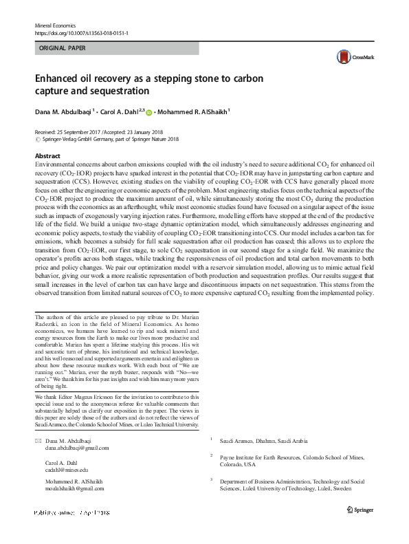 (PDF) Enhanced oil recovery as a stepping stone to carbon capture and ...