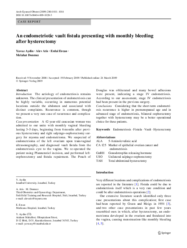  pdf an endometriotic vault fistula presenting with monthly bleeding