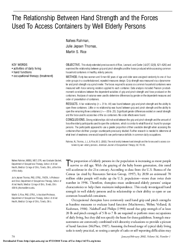 (PDF) The Relationship Between Hand Strength and the Forces Used To ...