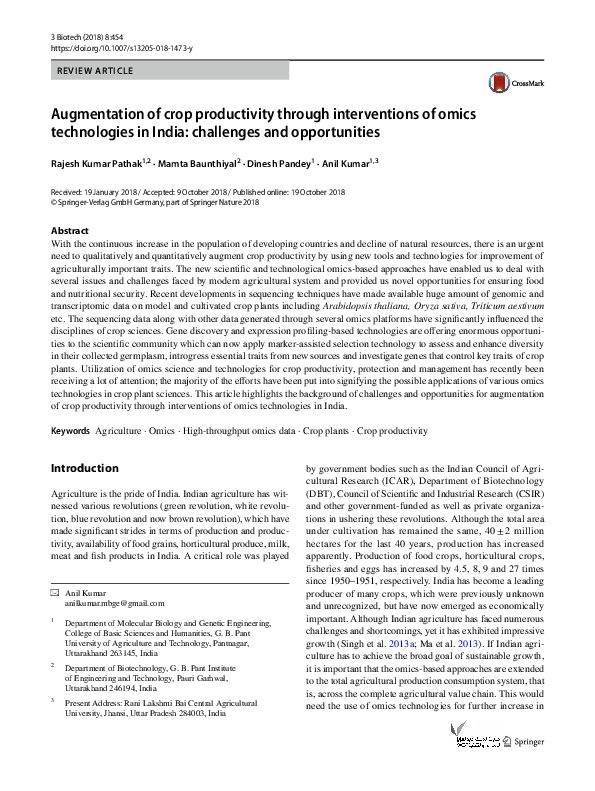 (PDF) Augmentation of crop productivity through interventions of omics ...