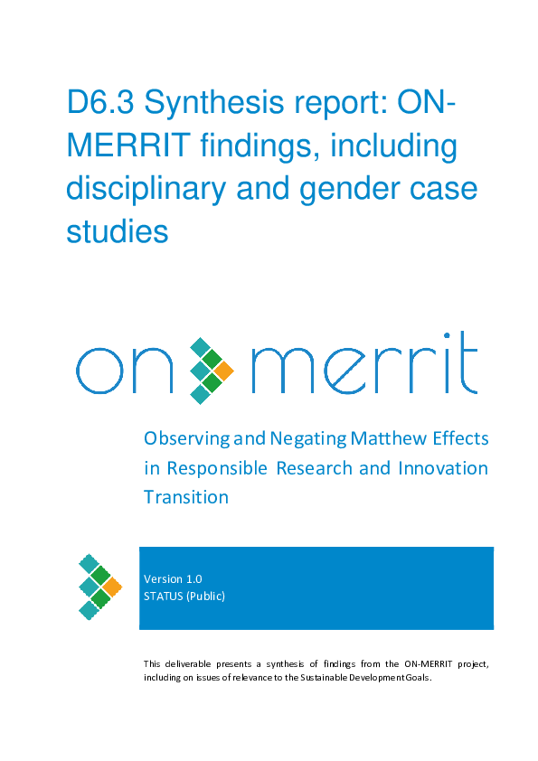 (PDF) ONMERRIT D6.3 Synthesis report ONMERRIT findings, including disciplinary and gender