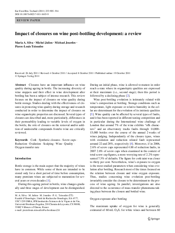 (PDF) Impact of closures on wine post-bottling development: a review