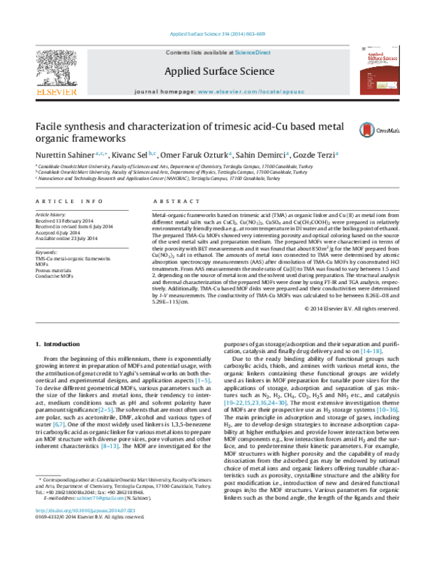 (PDF) Facile synthesis and characterization of trimesic acid-Cu based ...