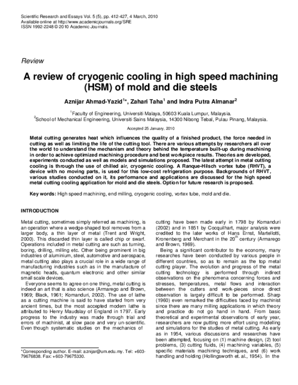 (PDF) A review of cryogenic cooling in high speed machining (HSM) of ...