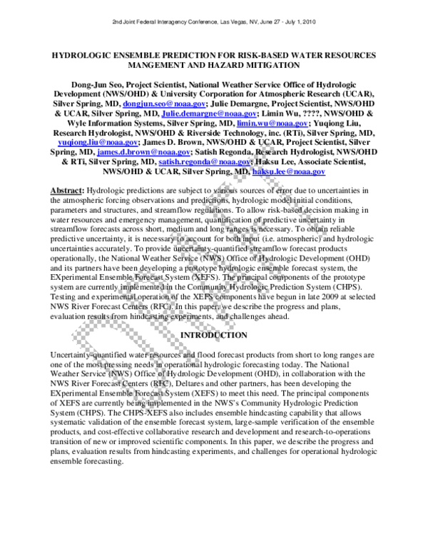 (PDF) Hydrologic ensemble prediction for risk-based water resources ...