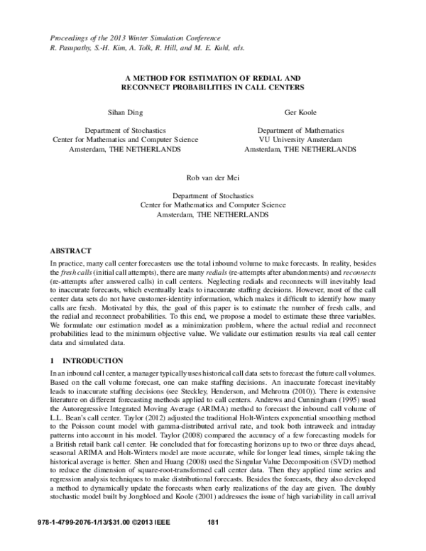 (PDF) A method for estimation of redial and reconnect probabilities in ...