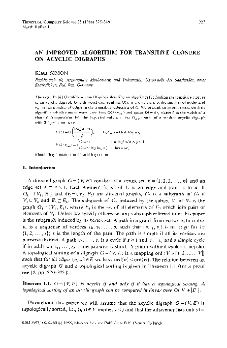 (PDF) An improved algorithm for transitive closure on acyclic digraphs