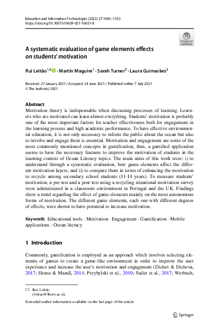 (PDF) A systematic evaluation of game elements effects on students ...