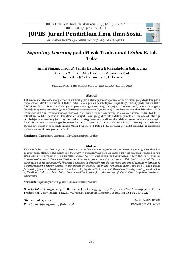 (PDF) Expository Learning pada Musik Tradisional I Sulim Batak Toba
