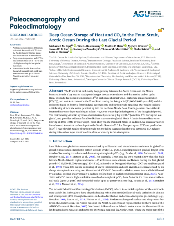 (PDF) Deep Ocean Storage of Heat and CO 2 in the Fram Strait, Arctic ...