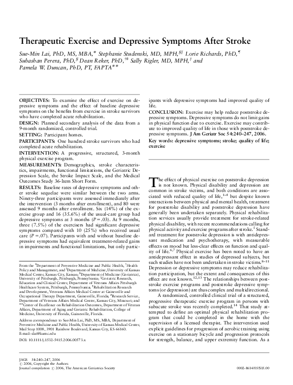 (PDF) Therapeutic Exercise and Depressive Symptoms After Stroke