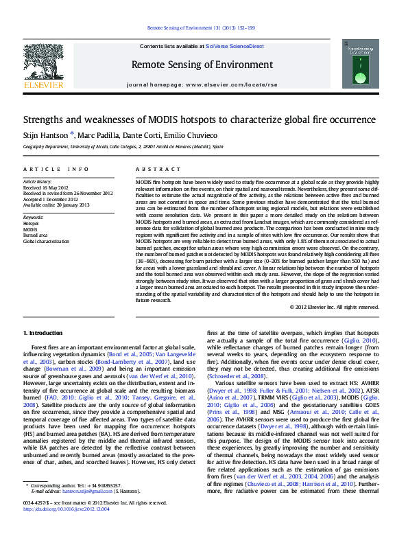 (PDF) Strengths and weaknesses of MODIS hotspots to characterize global ...