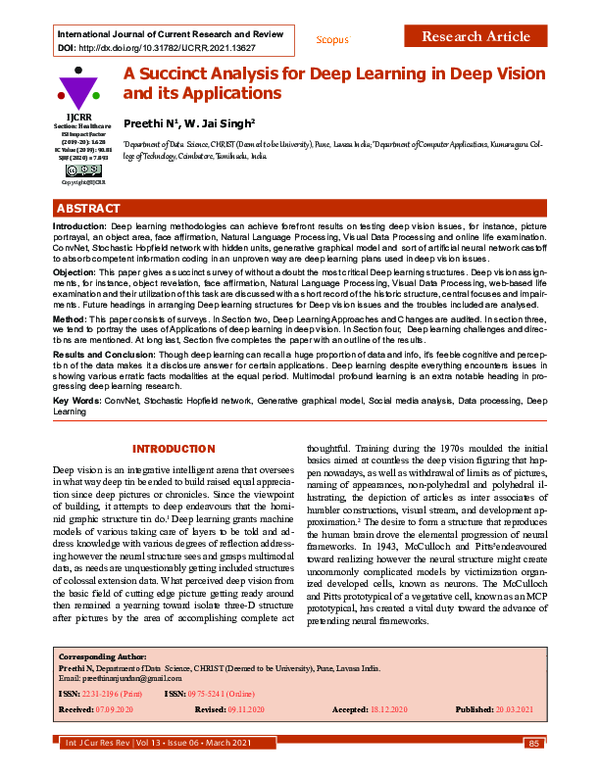 (PDF) A Succinct Analysis for Deep Learning in Deep Vision and its ...