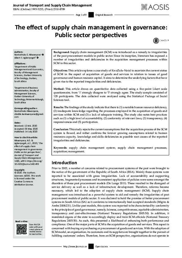 (PDF) The effect of supply chain management in governance: Public ...