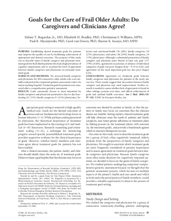 (PDF) Goals for the care of frail older adults: do caregivers and ...