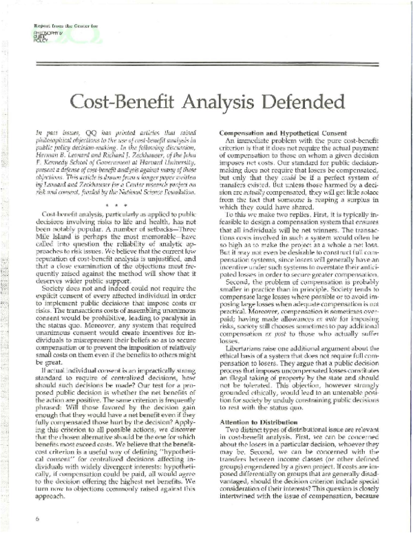 Cost-Benefit Analysis Defended
