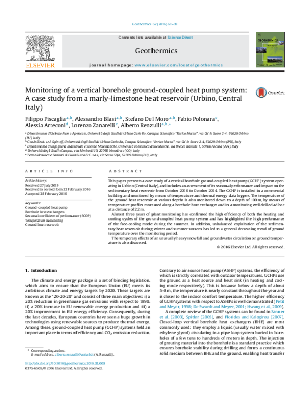 (PDF) Monitoring of a vertical borehole ground-coupled heat pump system ...