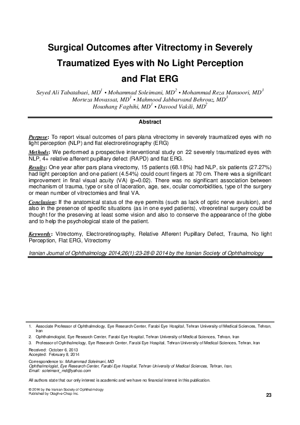 (PDF) Surgical Outcomes after Vitrectomy in Severely Traumatized Eyes ...