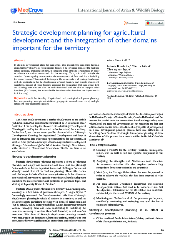 (PDF) Strategic Development Planning for Agricultural Development and ...