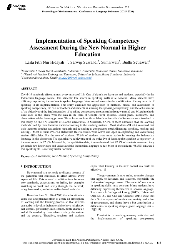 (PDF) Implementation of Speaking Competency Assessment During the New ...