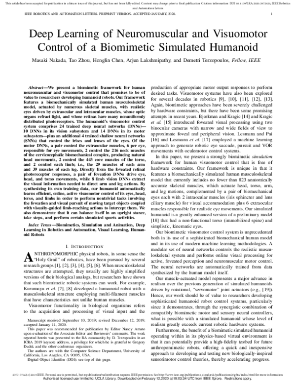 (PDF) Deep Learning of Neuromuscular and Visuomotor Control of a ...