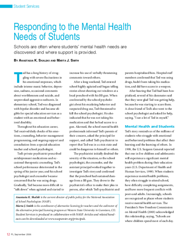(PDF) Responding to the Mental Health Needs of Students Schools are ...