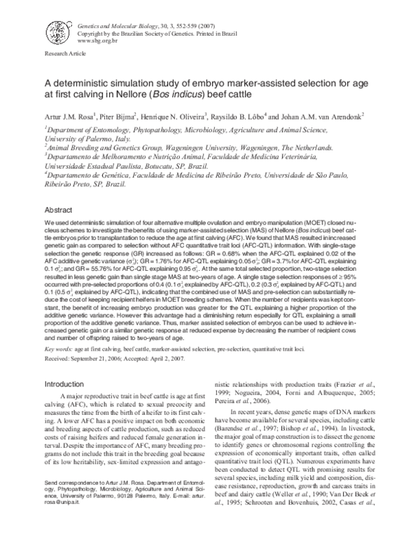(PDF) A deterministic simulation study of embryo marker-assisted ...