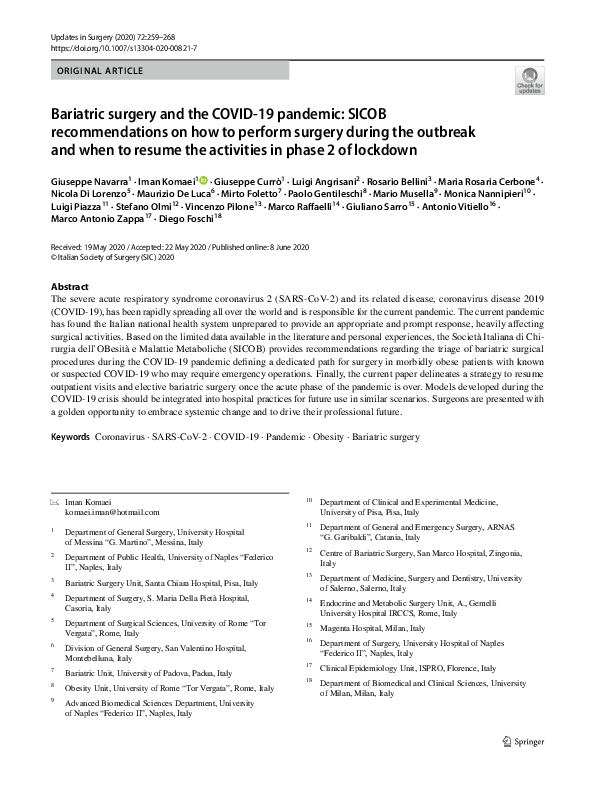 (PDF) Bariatric surgery and the COVID-19 pandemic: SICOB ...