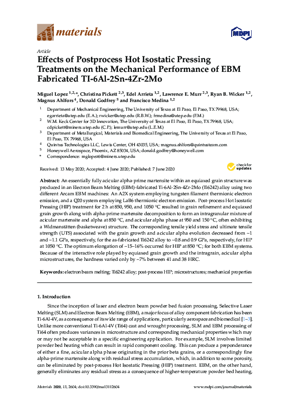 (PDF) Effects of Postprocess Hot Isostatic Pressing Treatments on the ...