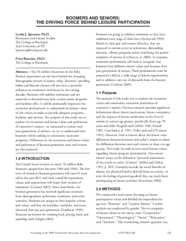 (PDF) Boomers and seniors: The driving force behind leisure participation