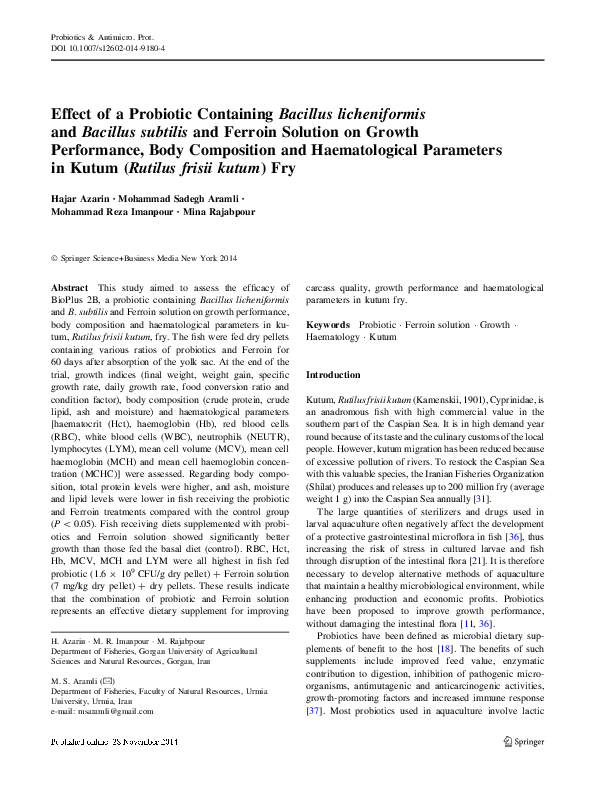 (PDF) Effect of a Probiotic Containing Bacillus licheniformis and ...