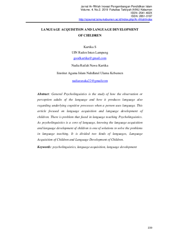 (PDF) Language Acquisition and Language Development of Children