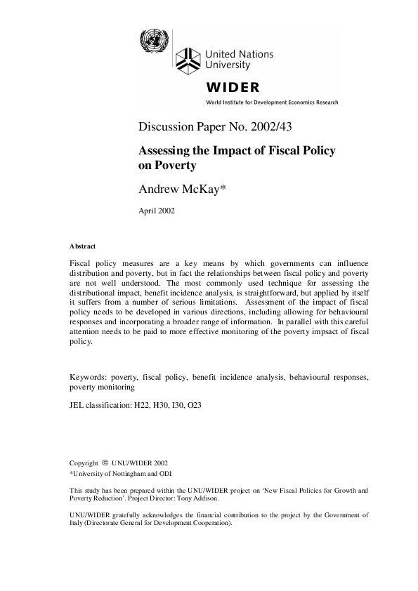 (PDF) Assessing the Impact of Fiscal Policy on Poverty