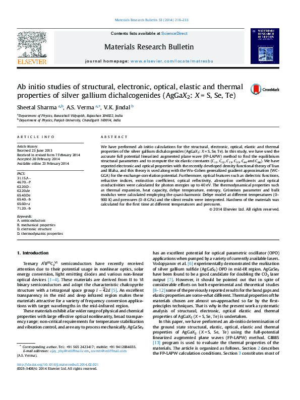 (PDF) Ab initio studies of structural, electronic, optical and thermal ...