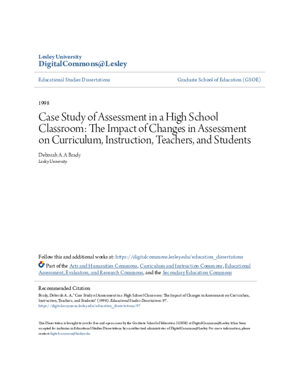 (PDF) Case Study of Assessment in a High School Classroom: The Impact ...